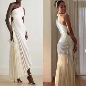 A.L.C. One-Shoulder Pleated Ivory-Cream Cutout Gown